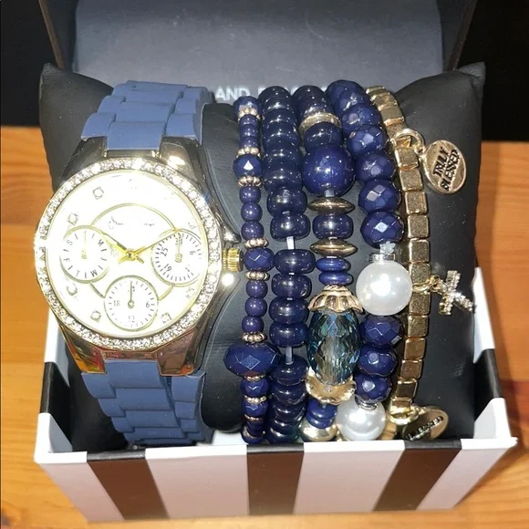 Jessica Carlyle Gold and Blue Watch Set - Picture 2 of 2